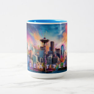 Tasse 2 Couleurs Seattle Skyline Urban City Art
