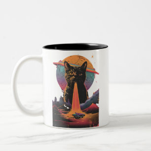 Tasse 2 Couleurs Selfie De Chat Drôle Avec Alien Vintage Ufo Amoure