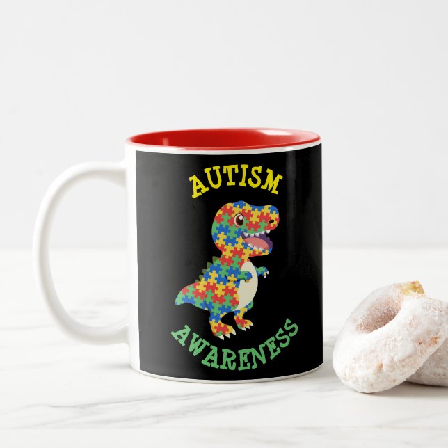 Tasse 2 Couleurs Sensibilisation sur l'autisme Dinosaures (Avec donut)