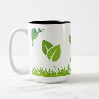 Tasse 2 Couleurs Serene Nature Green Feuilles & Gris Design