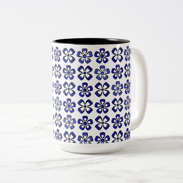 Tasse 2 Couleurs Sérénité des fleurs bleues (Devant droit)