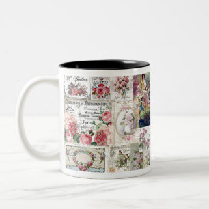 Tasse 2 Couleurs Shabby chic collage, country victorian, decoupage