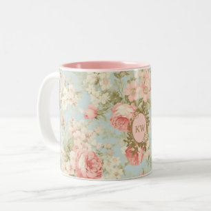 Tasse 2 Couleurs Shabby Chic Roses Roses Roses Rose Vintages Monogr