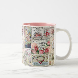 Tasse 2 Couleurs Shabby collage chic, pays victorien, découpage, b