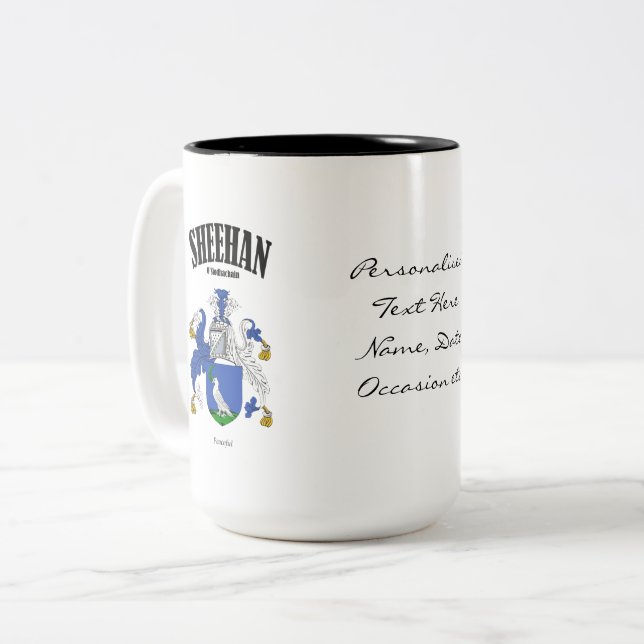 Tasse 2 Couleurs Sheehan Family Crest, Traduction & Signification (Devant gauche)