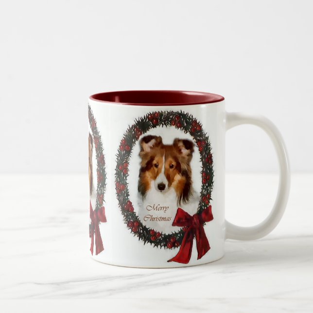 Tasse 2 Couleurs Shetland Sheepdog Sheltie Cadeaux de Noël (Droit)