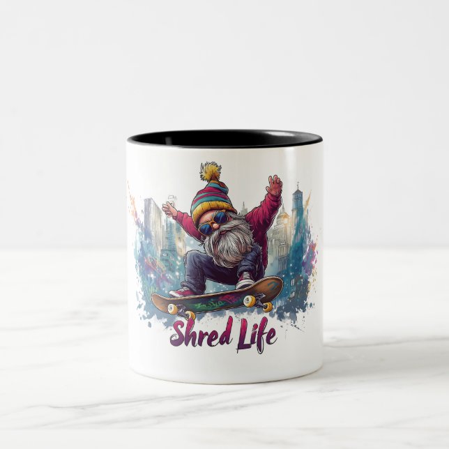 Tasse 2 Couleurs Shred Life - Cool Skateboard Gnome (Centre)