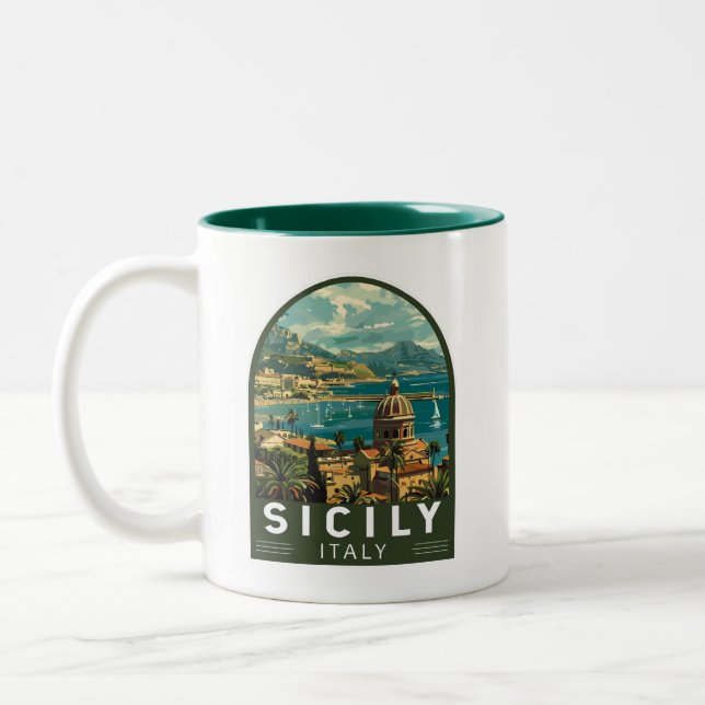 Tasse 2 Couleurs Sicile Italie Travel Art Vintage (Gauche)