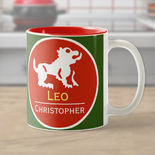 Tasse 2 Couleurs Signe du zodiaque Lion avec le nom du propriétaire