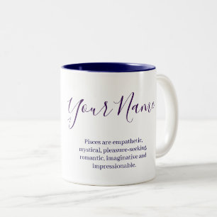 Tasse 2 Couleurs "Signe du zodiaque Poissons personnalisé Nom et tr
