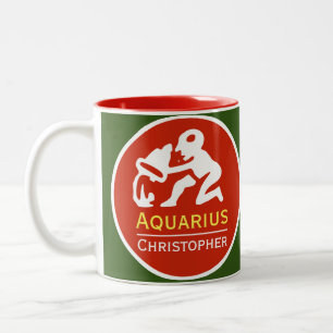 Tasse 2 Couleurs Signe du zodiaque Verseau avec le nom du propriéta