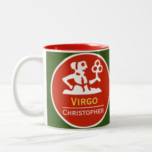 Tasse 2 Couleurs Signe du zodiaque Vierge avec le nom du propriétai