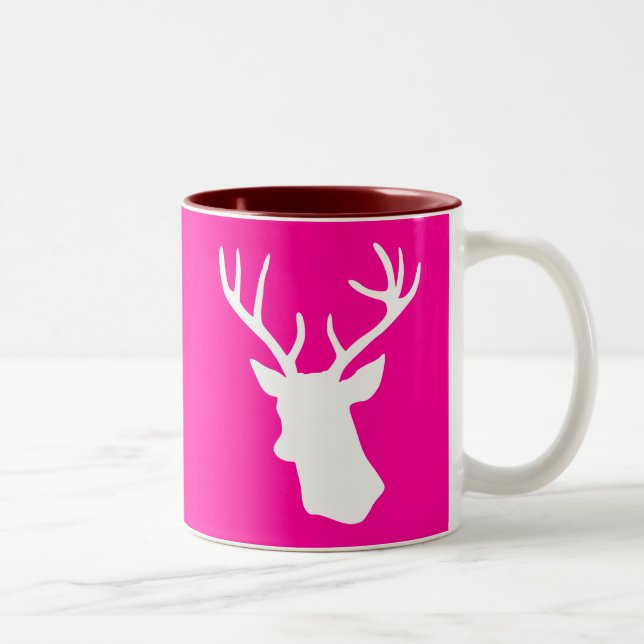Tasse 2 Couleurs Silhouette blanche de tête de cerfs communs - rose (Droit)