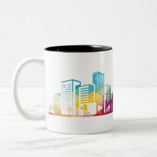 Tasse 2 Couleurs silhouette cityscape bâtiment icône couleur ville
