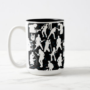 Tasse 2 Couleurs Silhouette de bande de rock Motif.w Black BG