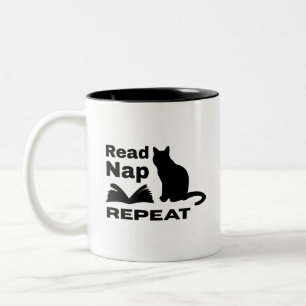 Tasse 2 Couleurs Silhouette de chat noir avec citation de livre Mus