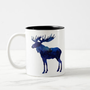 Tasse 2 Couleurs Silhouette d'orignal bleu