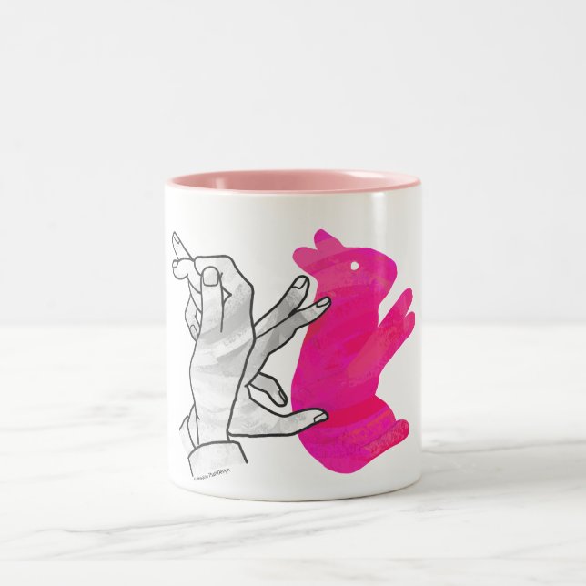 Tasse 2 Couleurs Silhouette main Rabbit rose (Centre)