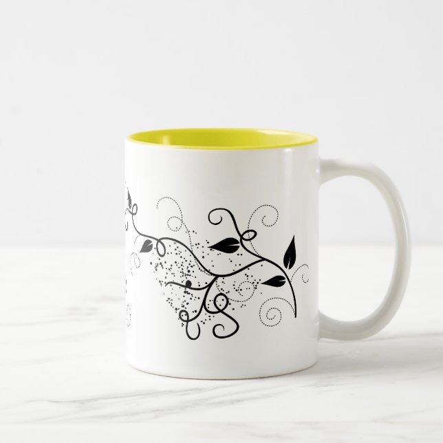 Tasse 2 Couleurs Silhouette noire et blanche de branche de remous (Droit)