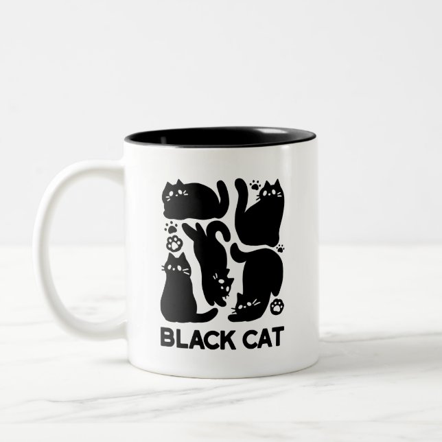 Tasse 2 Couleurs Silhouettes de chat noir - Design Feline mignon (Gauche)