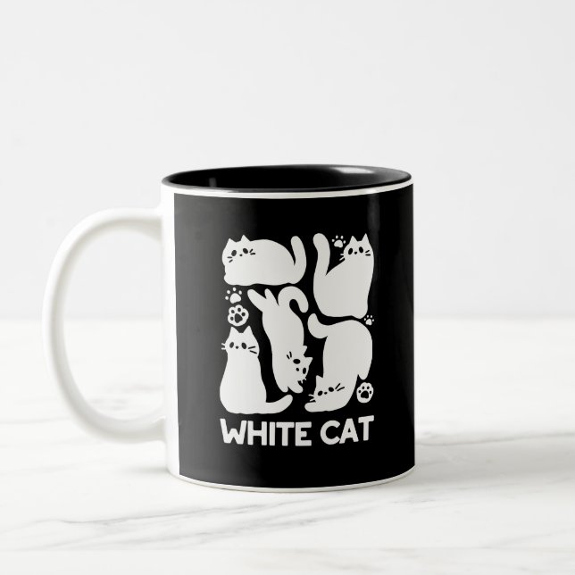 Tasse 2 Couleurs Silhouettes de chaton blanc - Design Feline mignon (Gauche)