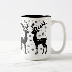 Tasse 2 Couleurs Silhouettes de rennes noirs avec Noël qui tombe