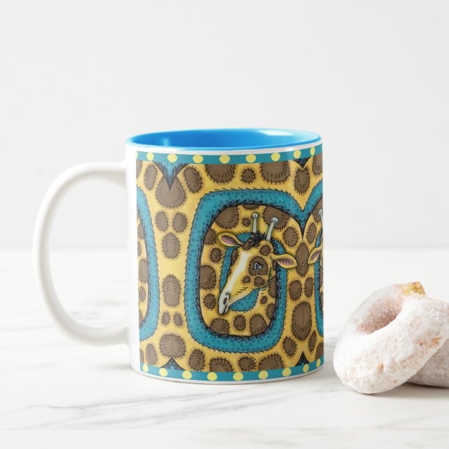 TASSE 2 COULEURS SILLEMENT GIRAFFE LONG COU ET SPOTS, FUNNY FOLK AR (Avec donut)