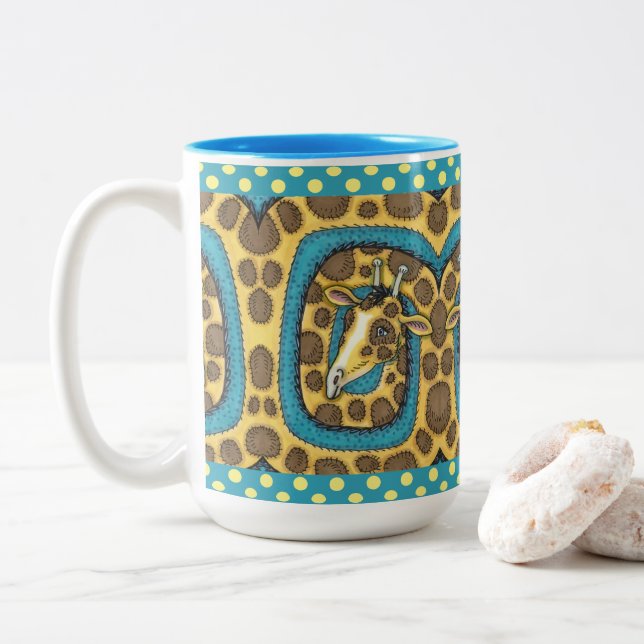 TASSE 2 COULEURS SILLEMENT GIRAFFE LONG COU ET SPOTS, FUNNY FOLK AR (Avec donut)