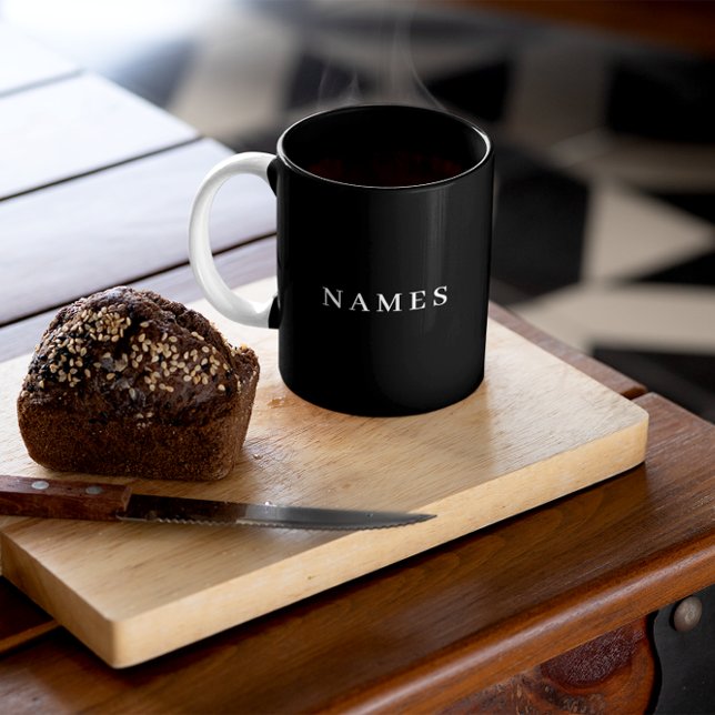 Tasse 2 Couleurs Simple Black Custom Ajouter Votre Nom Élégant (Créateur téléchargé)