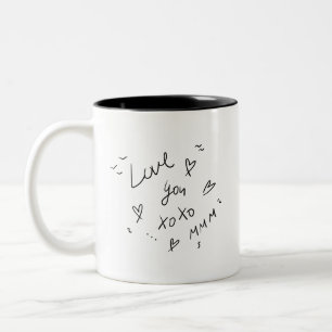 Tasse 2 Couleurs Simple Blanc Amour Noir Vous xoxo Cœurs Minuscule