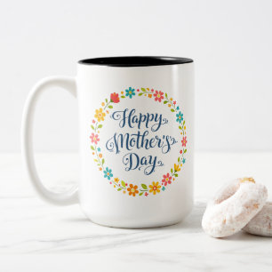 Tasse 2 Couleurs Simple Bonne Fête des Mères Floral Calligraphie   