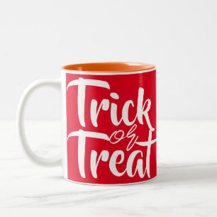 Tasse 2 Couleurs Simple Éffrayant Trou ou Traiter Famille Halloween