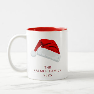 Tasse 2 Couleurs Simple élégant chapeau de Noël Nom de famille