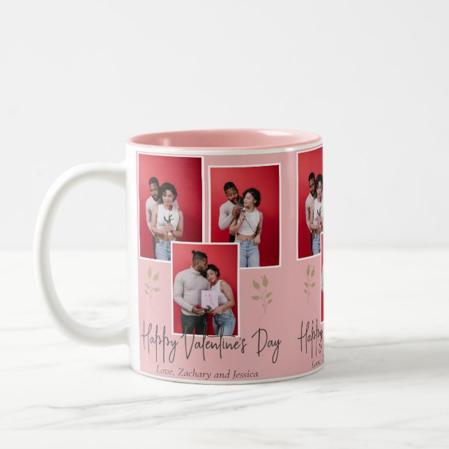Tasse 2 Couleurs Simple Elegant Floral valentine's day photo couple (Gauche)
