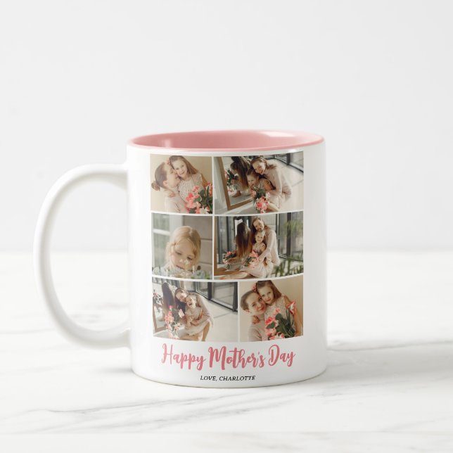 Tasse 2 Couleurs Simple Elégant Mothers Day Photo Collage (Gauche)