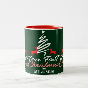 Tasse 2 Couleurs Simple Élégant Premier Noël en tant que M. et Mm