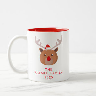 Tasse 2 Couleurs Simple Elegant Reindeer Noël Nom de famille
