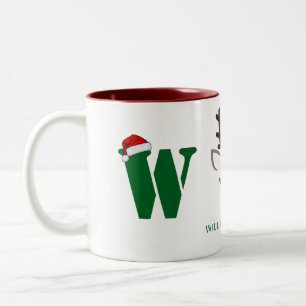 Tasse 2 Couleurs Simple Elegant Reindeer Noël Nom de famille