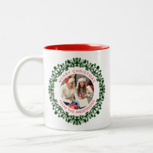 Tasse 2 Couleurs Simple élégante couronne de Noël Photo Nom de fami