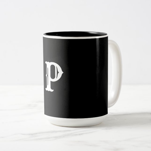 Tasse 2 Couleurs simple minimal add your text monogram photo    cof (Devant droit)