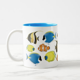 Tasse 2 Couleurs Simple Poisson Tropical de Mode Océan Minimaliste 