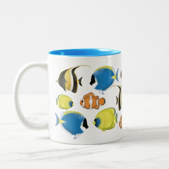 Tasse 2 Couleurs Simple Poisson Tropical de Mode Océan Minimaliste  (Gauche)