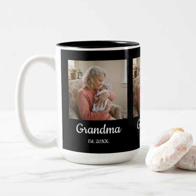 Tasse 2 Couleurs Simple Script Grand-mère Établie Année Noir (Avec donut)