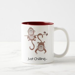 Tasse 2 Couleurs Singe de dessin animé traînant autour