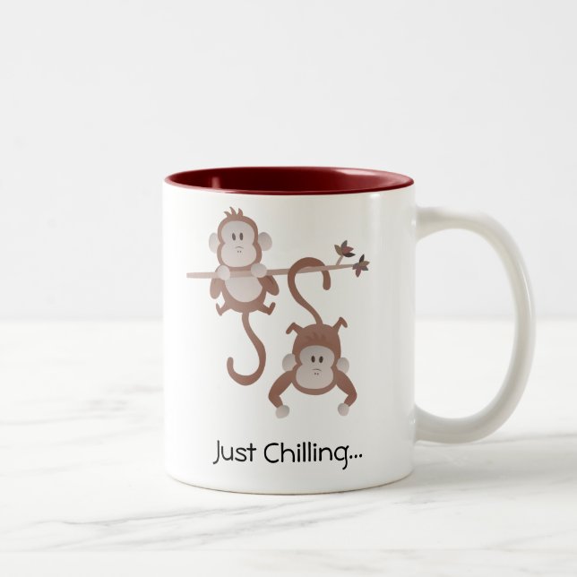 Tasse 2 Couleurs Singe de dessin animé traînant autour (Droit)