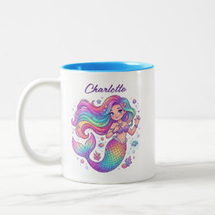 Tasse 2 Couleurs Sirène arc-en-ciel personnalisée Fantaisie colorée