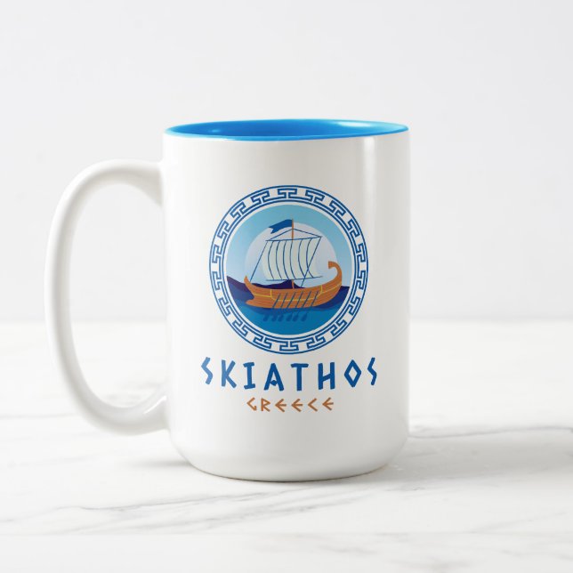Tasse 2 Couleurs Skiathos, Grèce Design de navires grecs (Gauche)