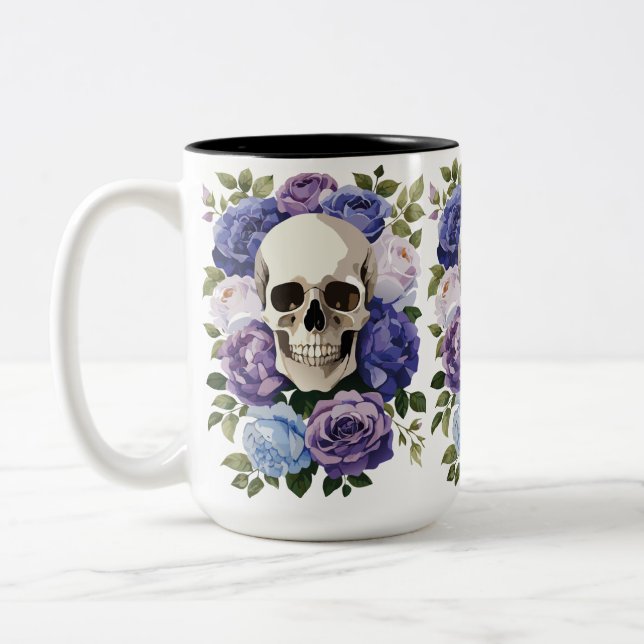 Tasse 2 Couleurs Skull and Roses – Gothic Floral (Gauche)