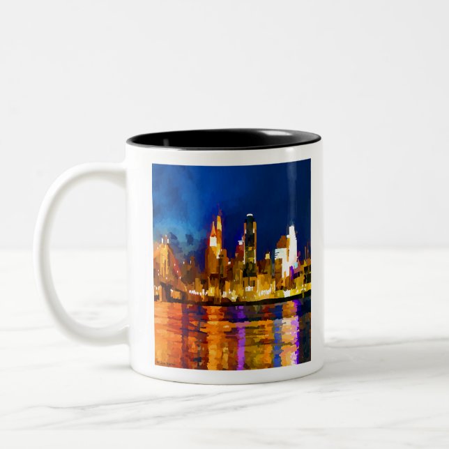 Tasse 2 Couleurs Skyline de Cincinnati en Ohio la nuit (Gauche)