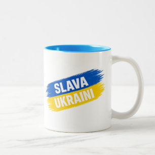 Tasse 2 Couleurs Slava Ukraïni, Gloire à l'Ukraine Café Deux Tons